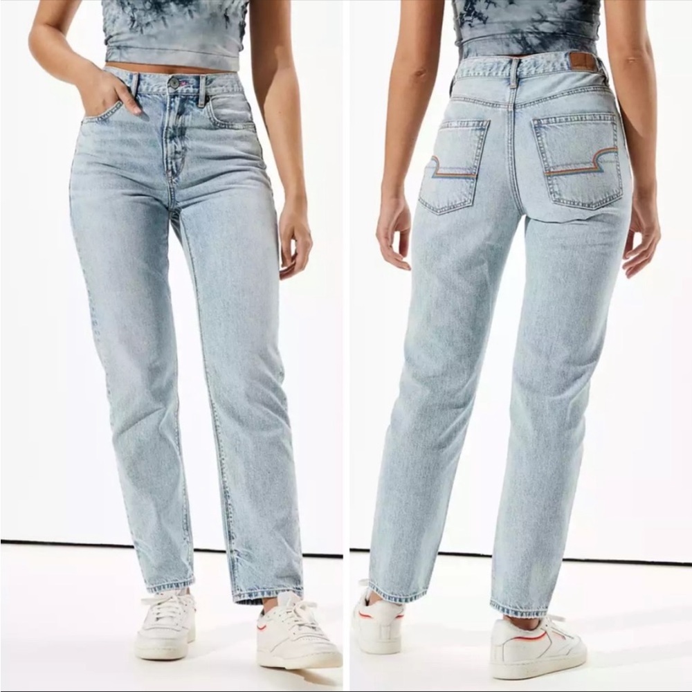 AMERICAN EAGLE Light Wash 90's BOYFRIEND High Rise PRIDE Rainbow Jeans Sz 4 Long